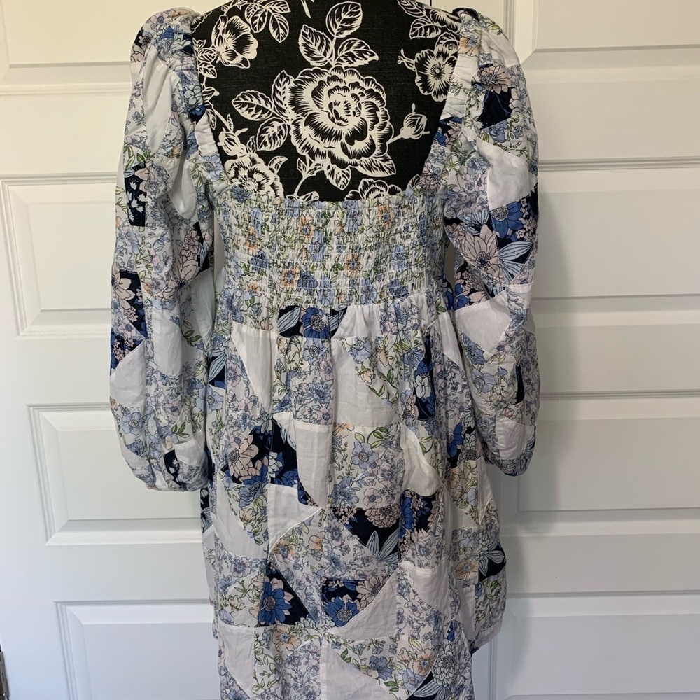 J.Crew Patchwork Floral Cotton Voile Babydoll Mini Dress M Square Neck - Picture 8 of 10